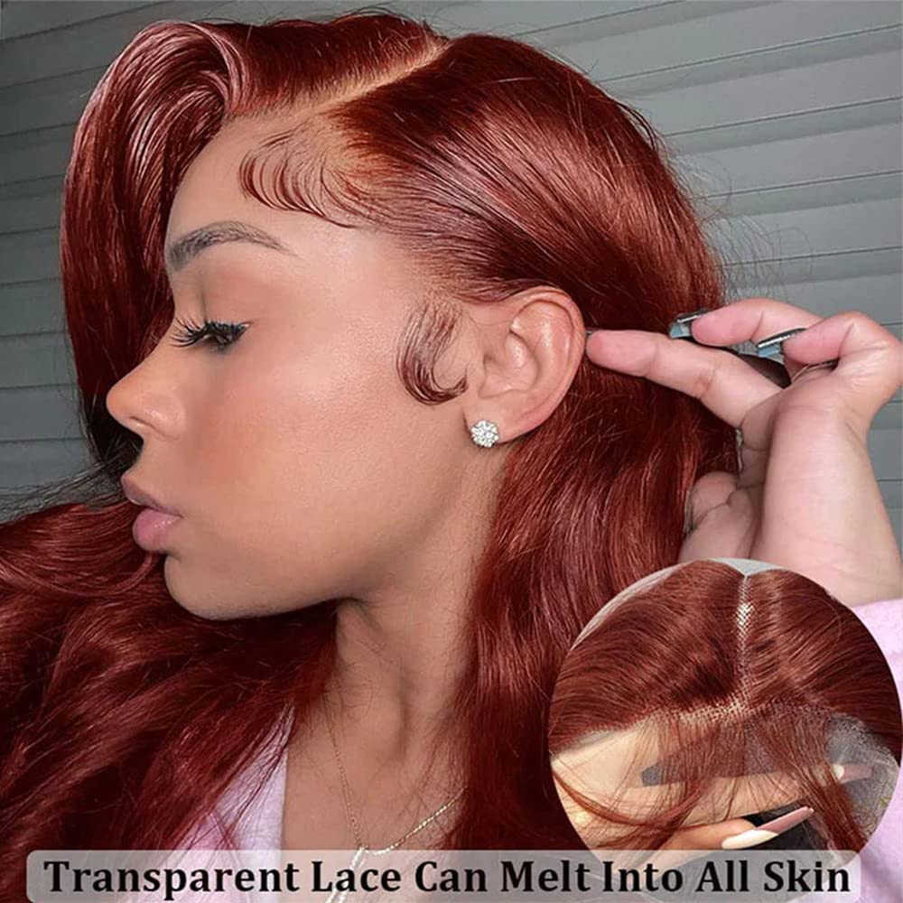 32 Inch Reddish Brown Lace Front Wigs Human Hair 13X6 Hd Body Wave Frontal Wigs For Women 180 Density Bleach Knots Copper Red Gl