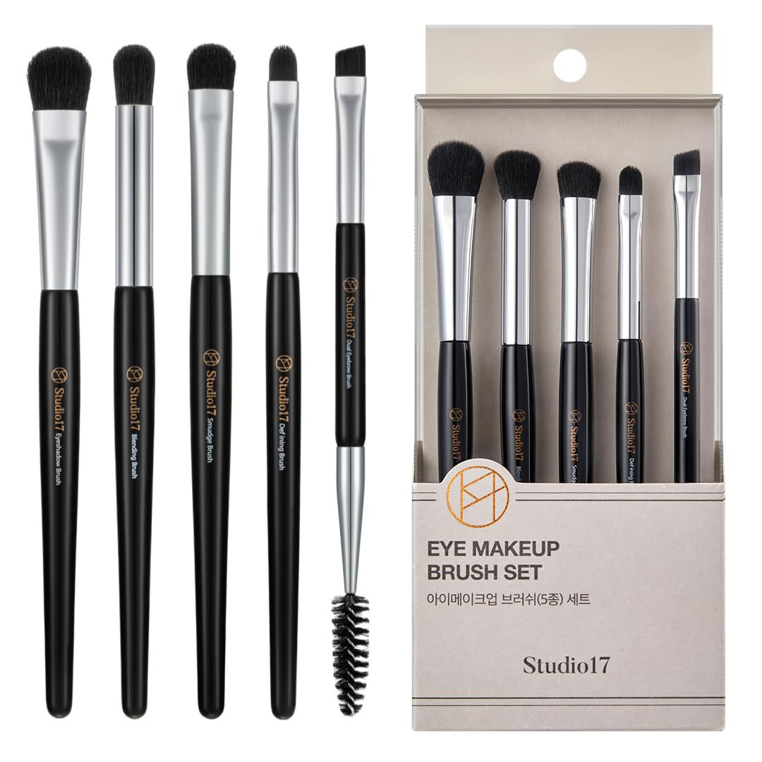 STUDIO17 Eye Makeup Brush Set 5 Pcs | Small & Portable Eye Shadow Brushes | Korean Eye Makeup Brushes | Premium Synthetic Bristl