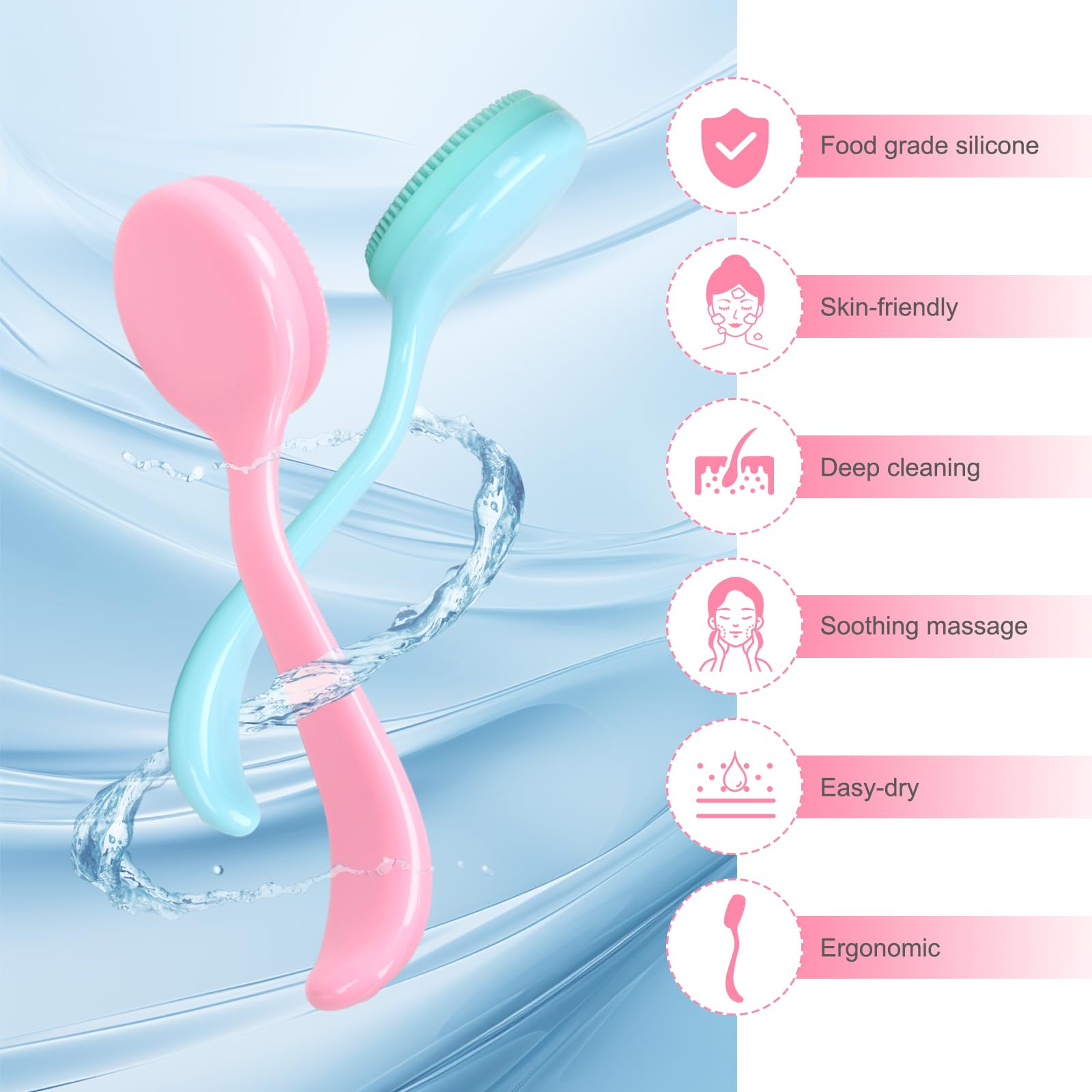 Silicone Manual Facial Cleansing Brush, Nadusep 2 Pack Skin Friendly Soft Bristles Waterproof Face Scrubber Exfoliating Brush Fo