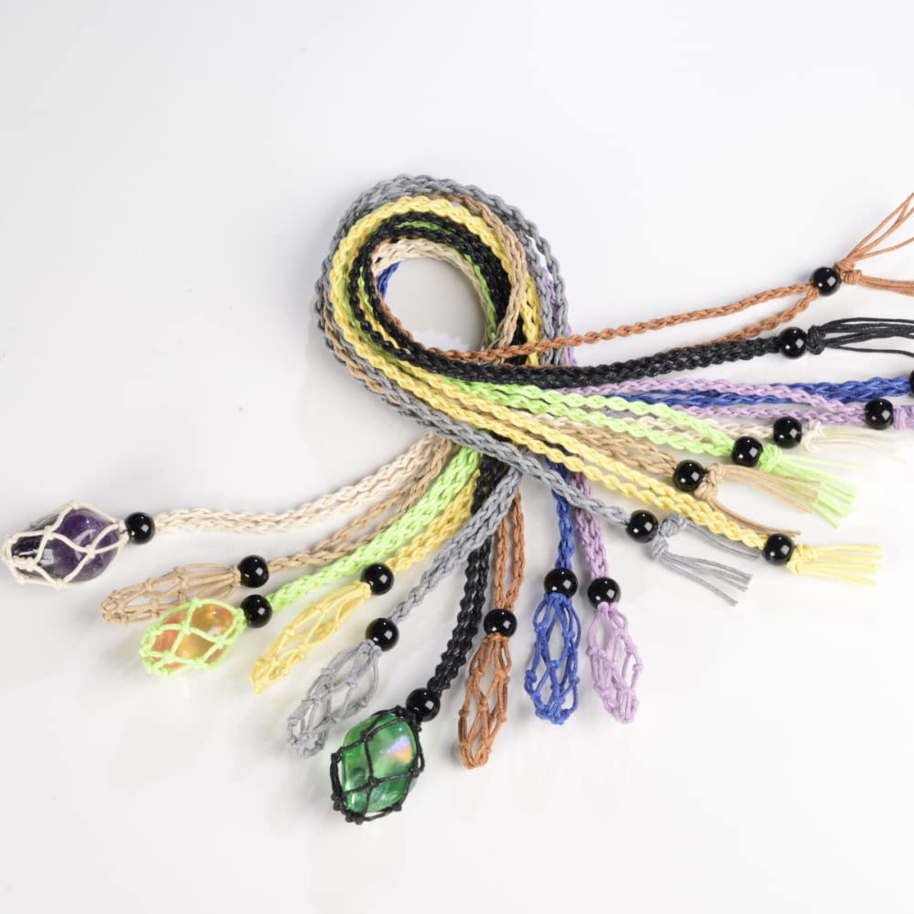 VNVETYTO 18 PCS Crystal Cage Necklace Holder Necklace Cord Empty Stone Holder with Adjustable Length (Black + Brown + Khaki)
