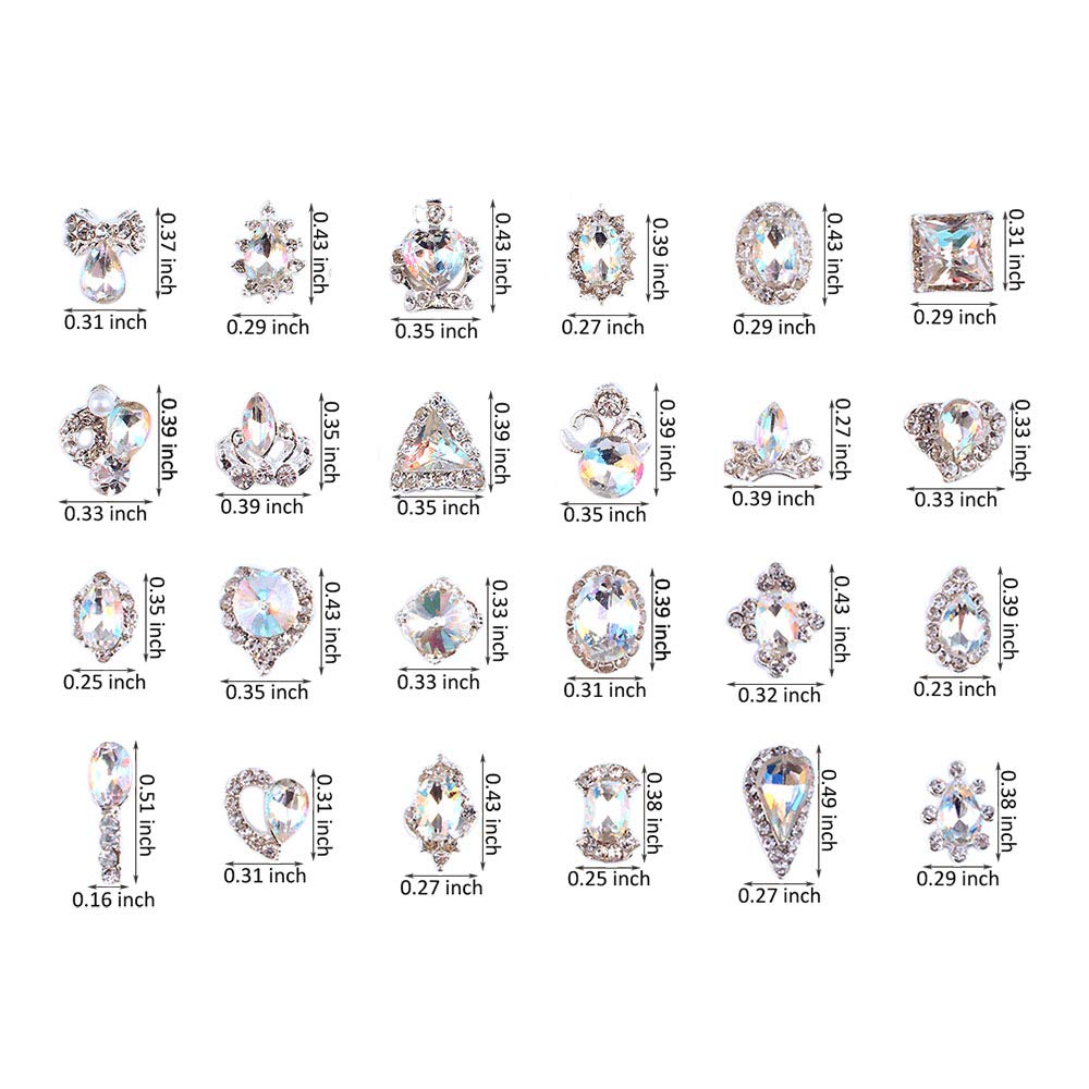 48PCS 3D Luxury Nail Art Rhinestones Nail Diamonds Glass Crystal AB Metal Gems Jewels Stones for DIY Nail Art Work Design Decora