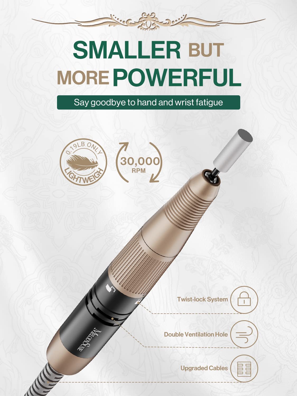 Melodysusie Sc320C Electric Nail Drill Machine, Rechargeable 30000Rpm Efile For Acrylic Nail, Portable Nail File With 6 Nail Dri