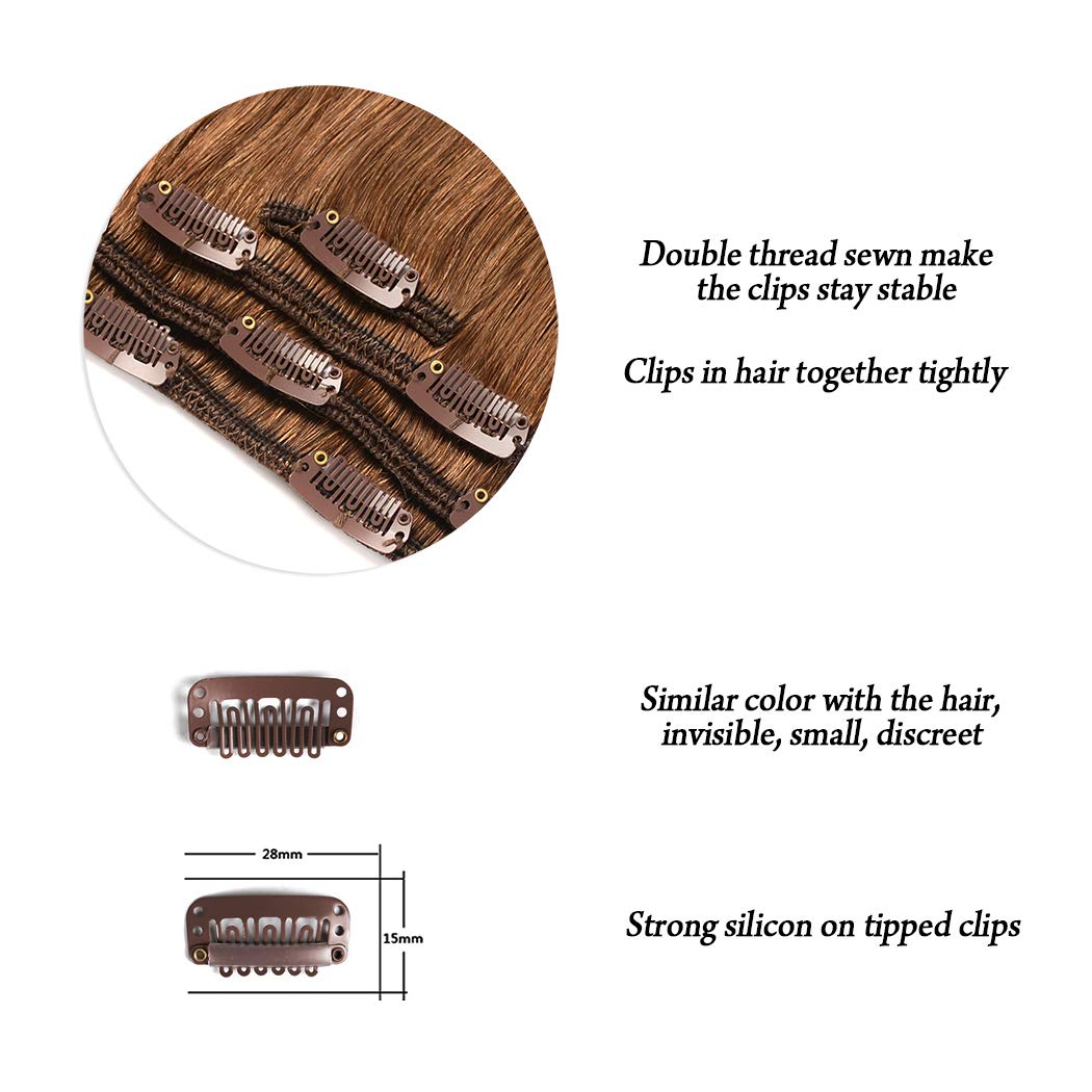 12'' Clip In Hair Extensions Remy Human Hair For Women - Silky Straight Clip In Hair Extensions Human Hair 50Grams 4Pieces Chest
