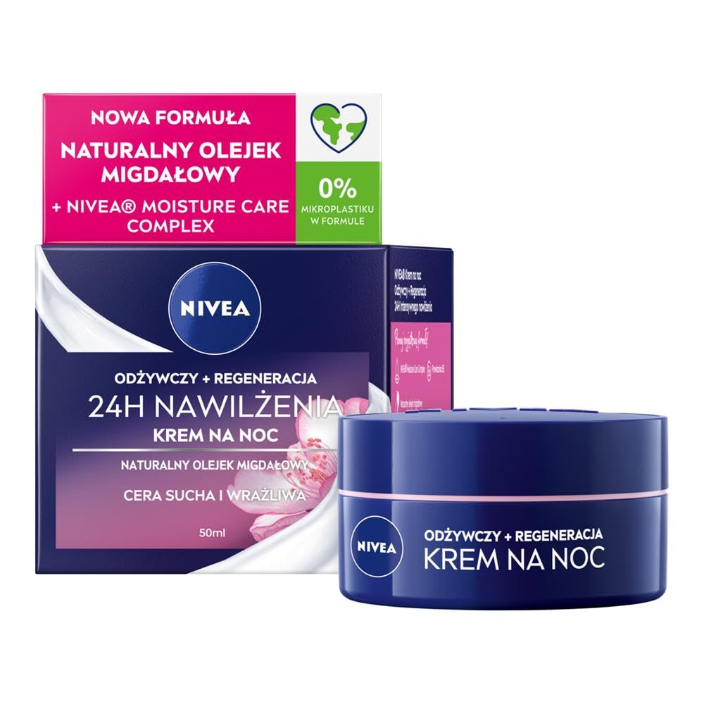 NIVEA Nourishing Night Cream for Dry to Sensitive Skin 50 ml  Deep Moisture Almond Oil & ProVitamin B5 Formula for Overnight S