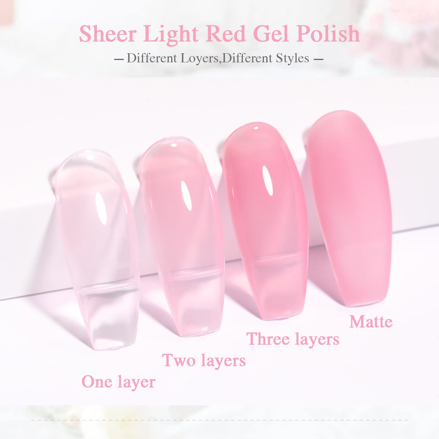 Shoyum Sheer Light Red Gel Nail Polish, 15Ml Jelly Red Translucent Color Uv/Led Soak Off Gel Polish For Diy Nail Art Manicure An