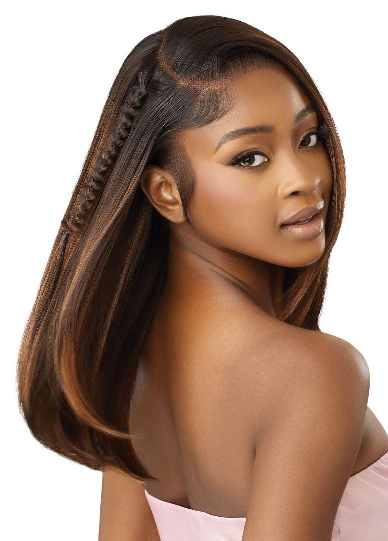 Outre Airtied 100% Fully Hand-Tied Wig - Human Hair Blend - Sleek Yaki 20 (DR4/TIRAMISU)