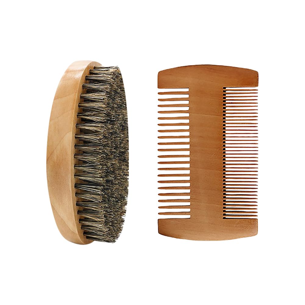 ccHuDE 2 Pcs Beard Brush Comb Set Wood Beard Comb Beard Shaving Brush Facial Hair Brush Beard Grooming Comb Wooden Mustache Brus