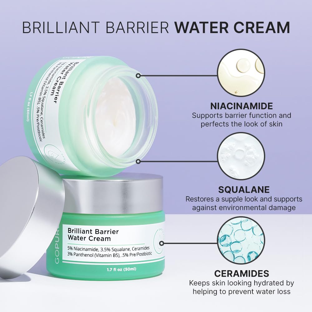 goPure Brilliant Barrier Water Cream - Hydrating Niacinamide & Ceramides, 1.7 Fl Oz - Skin Barrier Support & Moisturizing Sleeping Mask