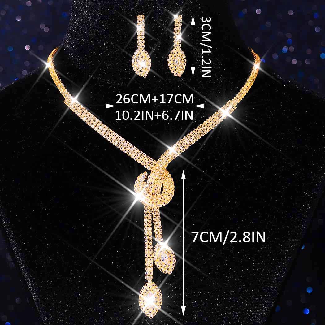 Unicra Gold Rhinestone Bridal Wedding Jewelry Set Crystal Necklace Earrings Sets Formal Prom Costume Jewelry Sets for Women and