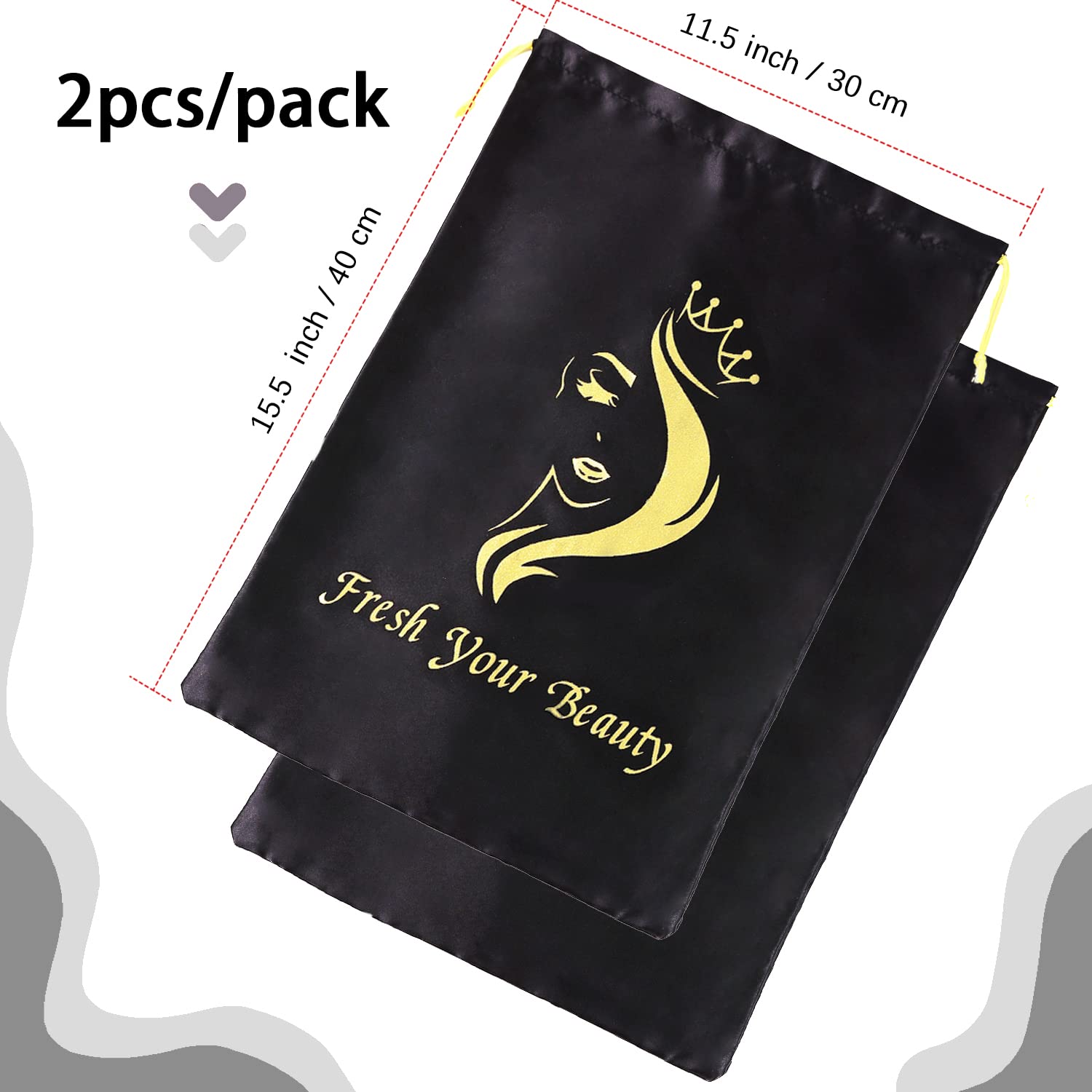 2Pcs Satin Wig Bags Storage For Multiple Wigs Soft Silky Pouches With Drawstring Hair Packaging Bags For Wigs, Bundles,Hair Exte