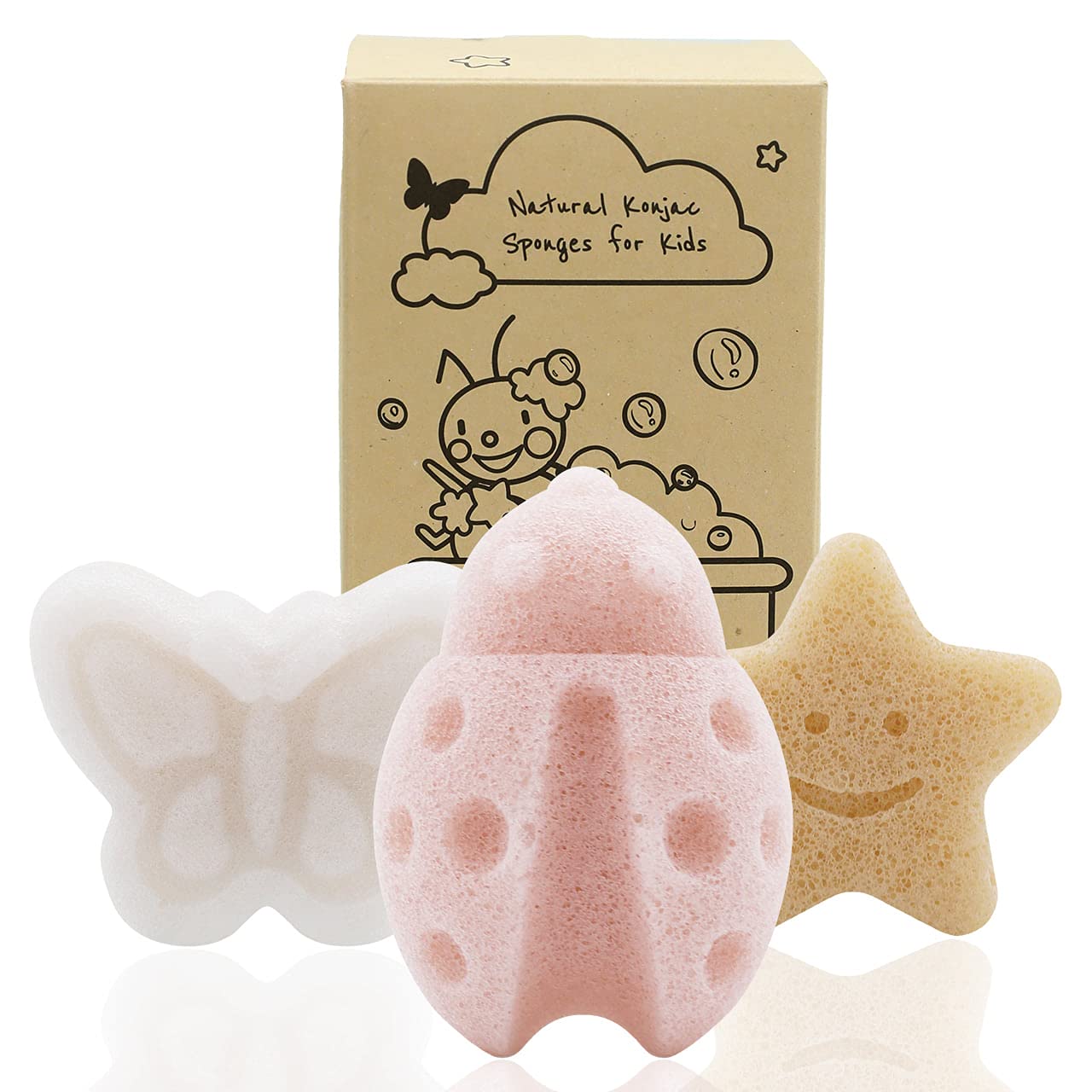 Myhomebody Konjac Baby Sponge For Bathing, Cute Shapes Natural Kids Bath Sponges For Infants, Toddler Bath Time, Natural And Saf