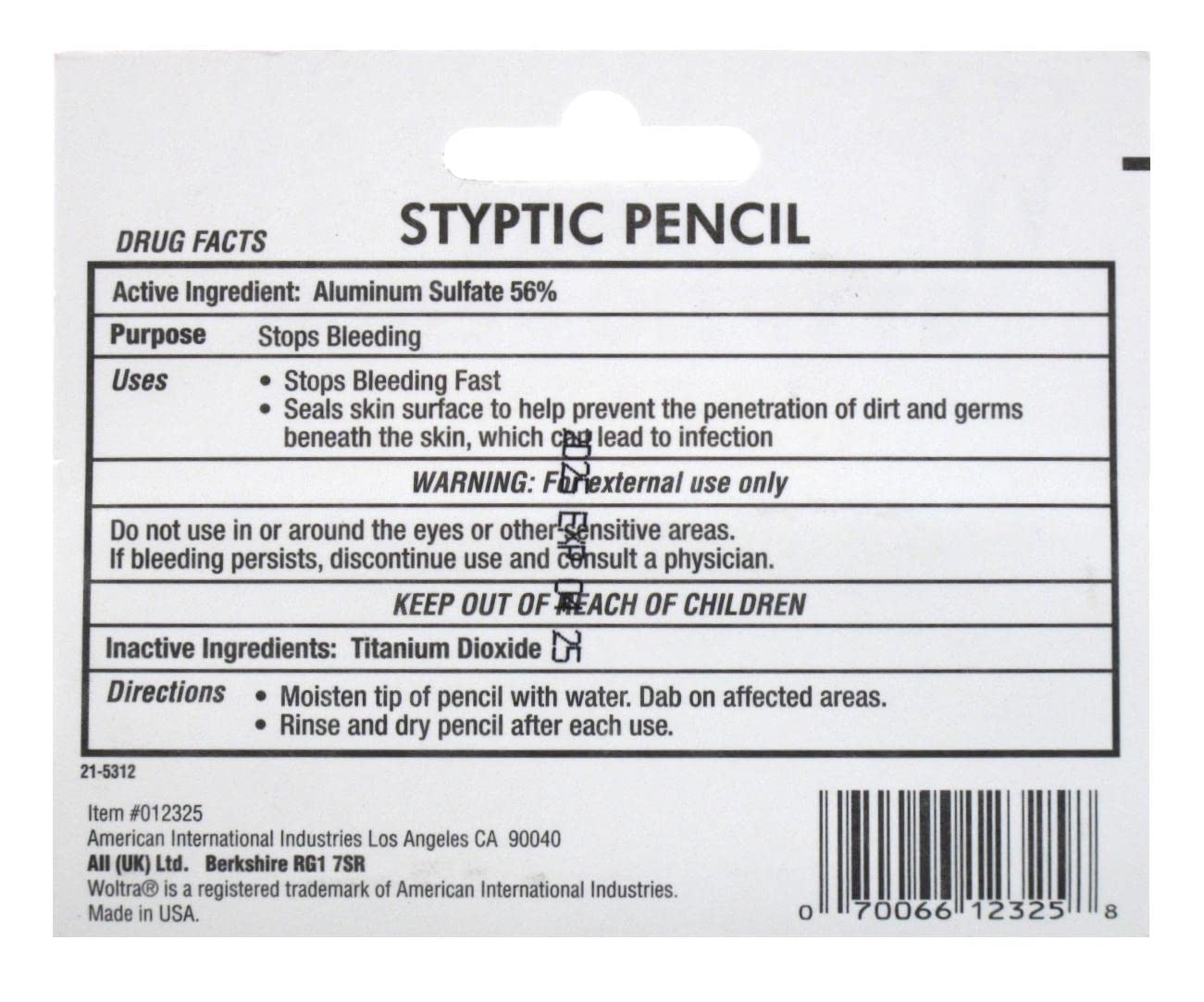 Woltra Nick Relief Large Styptic Pencil, 0.875-Ounce (Pack of 12)