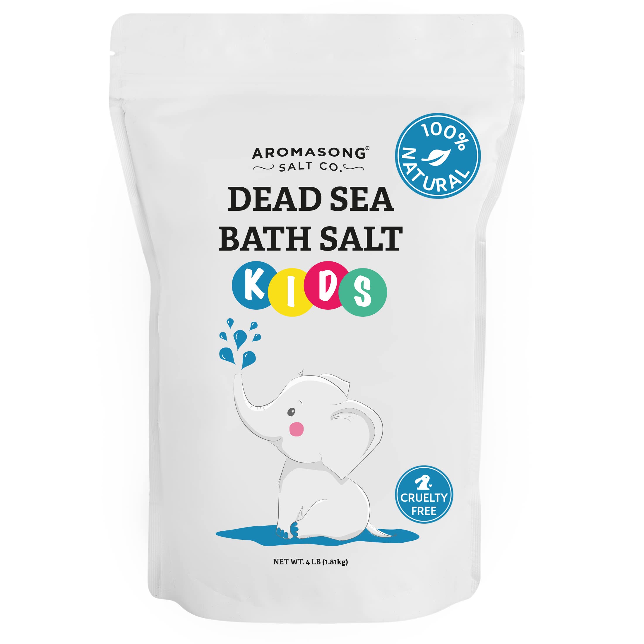 Aromasong Dead Sea Salt For Kids Bath Soak, 4 Lbs. Fine Grain Large Bulk Resealable Pack, 100% Pure & Natural.