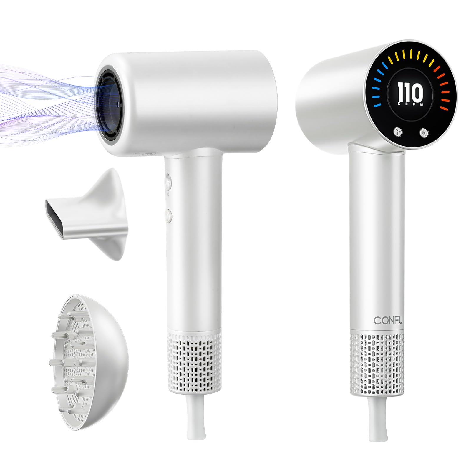 CONFU Hair Dryer, 110000 RPM Fast Drying Blow Dryer with Magnetic Diffuser and Concentrator, Professional Lightweight Ionic Hair