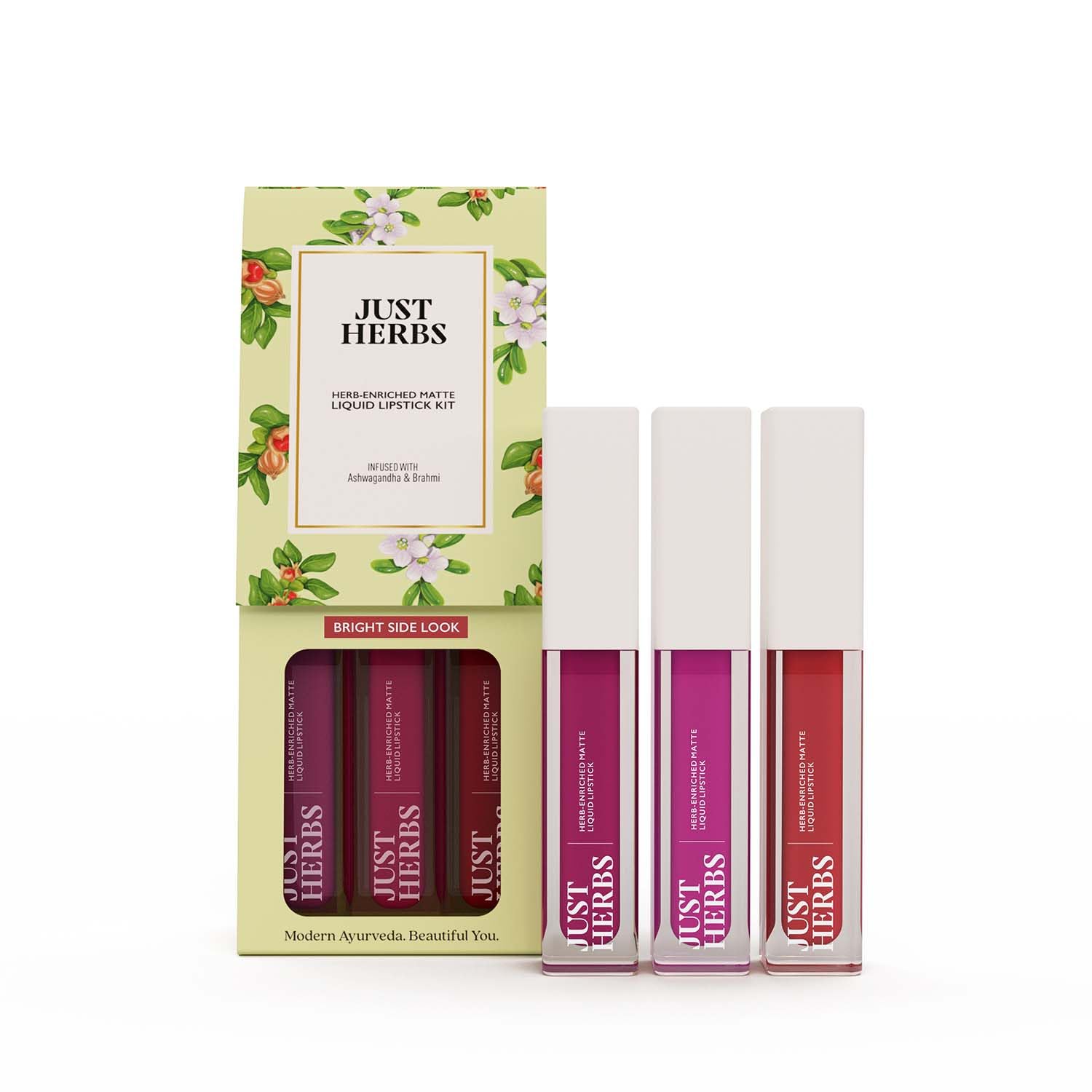 Just Herbs Herb Enriched Matte Liquid Lipstick | Set Of 3 | Liquid Lipstick For Women | Bright Look | Hydrating & Lightweight | 