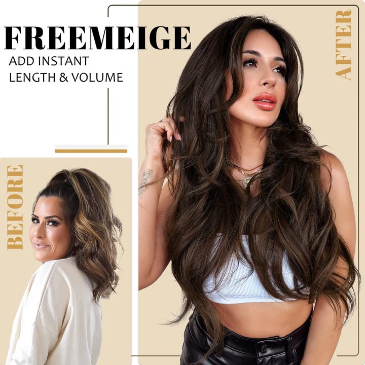 Freemeige Clip In Hair Extensions Hair Extensions For Women Hair Extension Straight Layered Hair Extensions Clip Ins Brown Synth