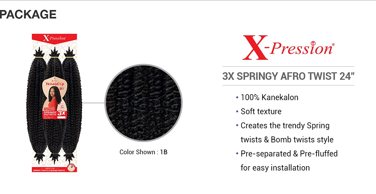 Outre Crochet Braids X-Pression Twisted Up 3X Springy Afro Twist 24'' (3-Pack, 2T4/30)