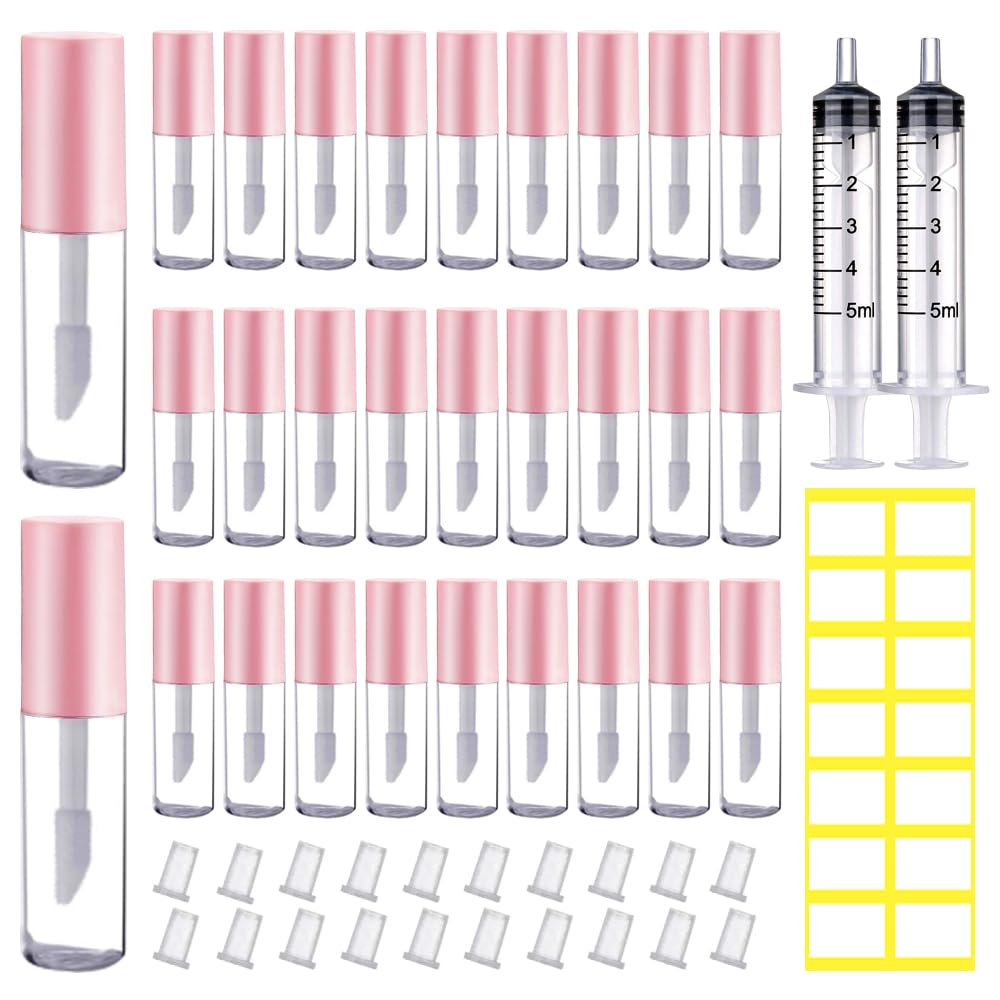 AMORIX 50PCS Mini Lip Gloss Tubes with Wand 1.2ml Empty Lip Gloss Containers Refillable Travel Lip Balm Tubes for Samples with 5