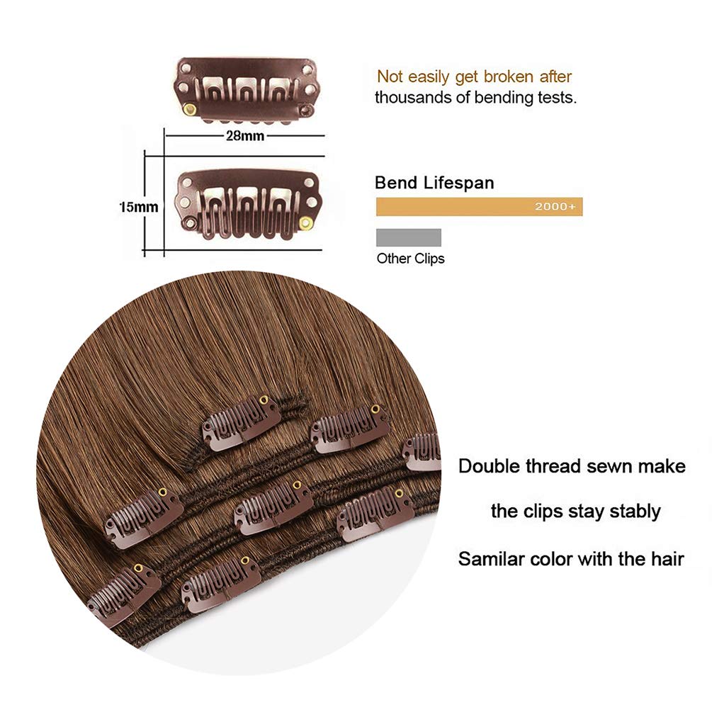 20'' Clip In Hair Extensions Remy Human Hair For Women - Silky Straight Long Human Hair Clip On Extensions 75Grams 4Pieces Ash B