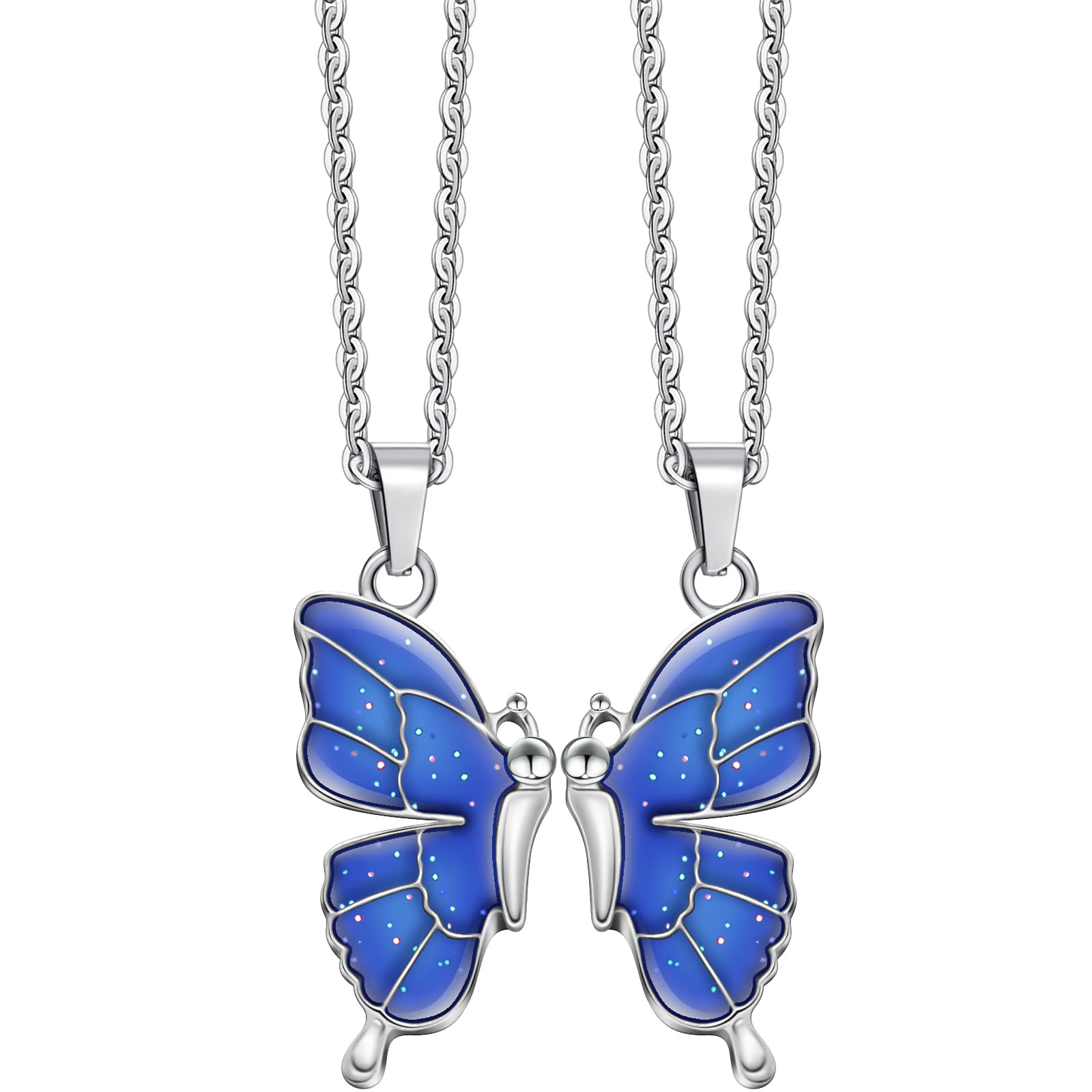 FM FM42 Butterfly Pendant Necklace Set, Pack of 2 - Color Changing, Alloy & Stainless Steel, Model AZN1327