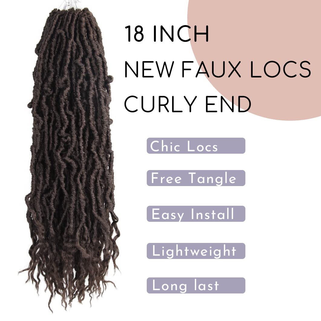 BOHOBABE 18 Inch New Faux Locs With Curly End 6 Packs Soft Locs Crochet Hair 72 Strands Natural Crochet Braids (6Packs,4#)