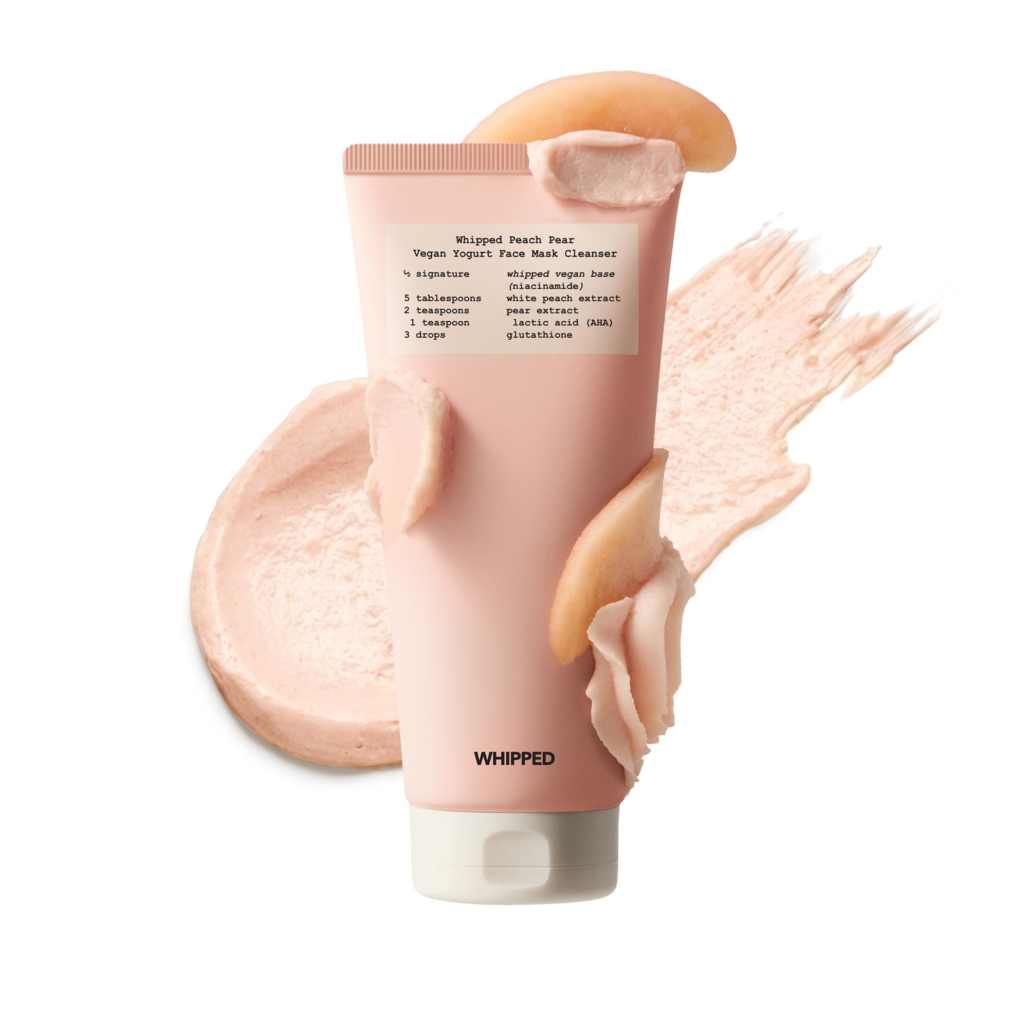 Whipped Korean Skincare Face Wash, Doubles as a Face Mask, Peach Pear, Hydrating Vegan Facial Cleanser, Gentle Exfoliating Care 