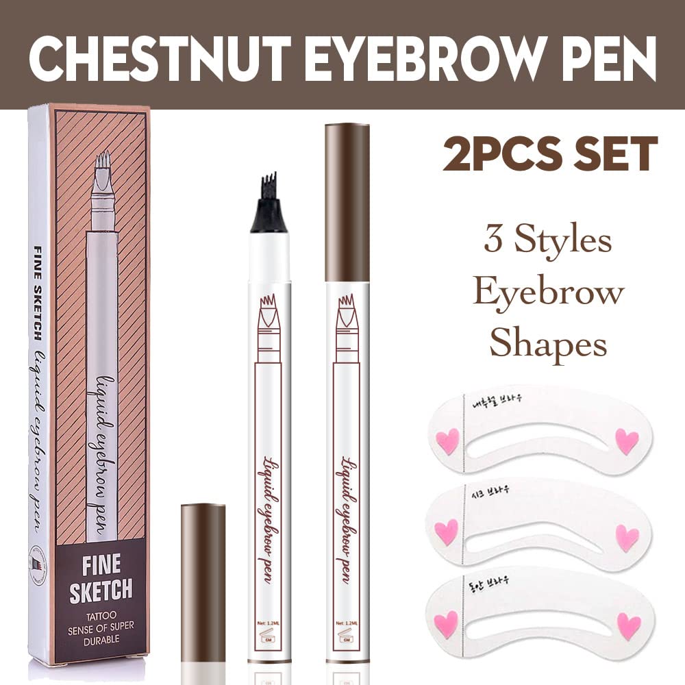 2 Pcs/Set Eyebrow Ink Pencil By Brow Stylist -Micro 4 Point Brow Pen Lift & Snatch Eyebrow Pen Kits With 3 Eyebrow Stencil Long-