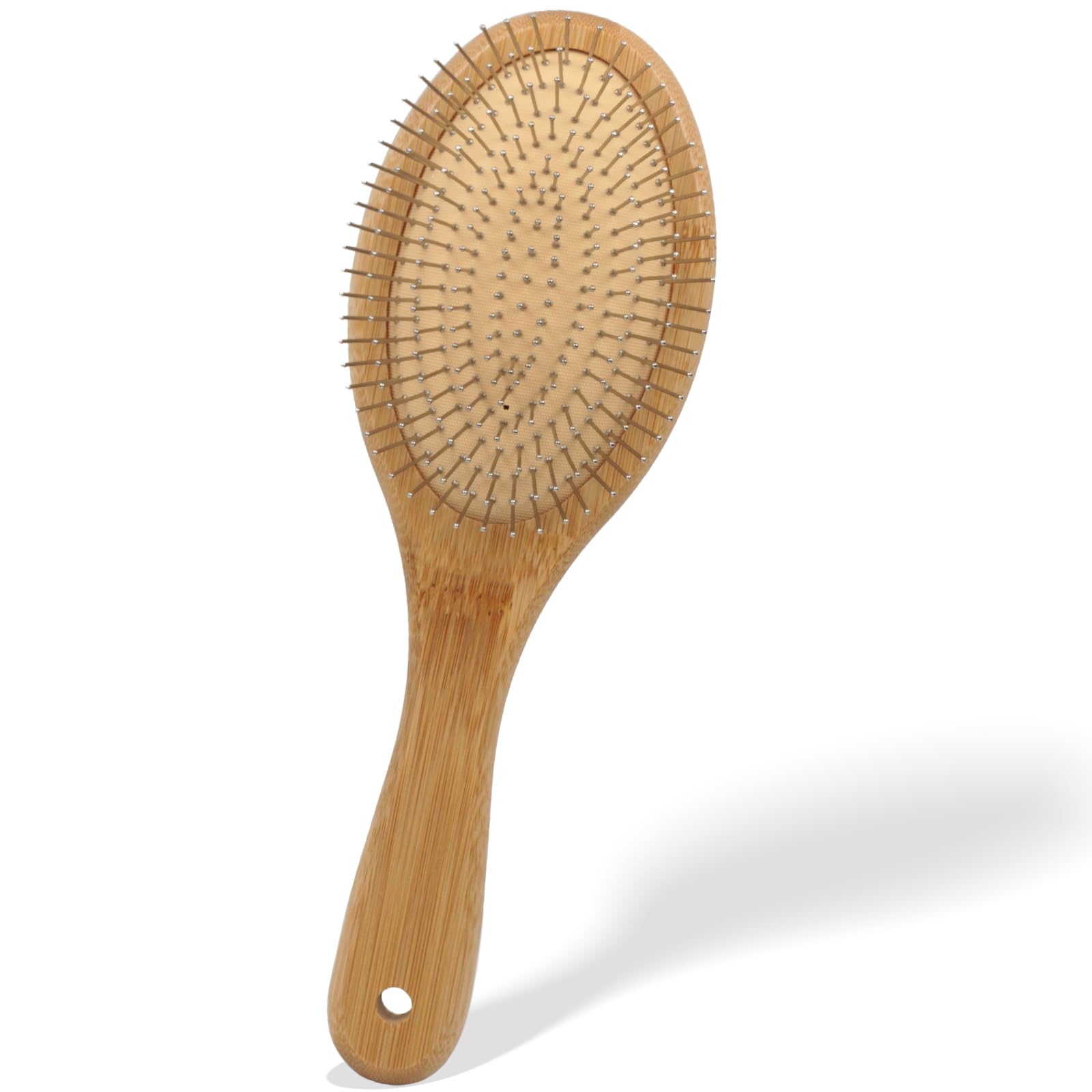 Bamboo Hair Brush, with Metal Bristles  AntiStatic, for Smoothing & Massage & Detangling, for All Hair Type, Men, Women