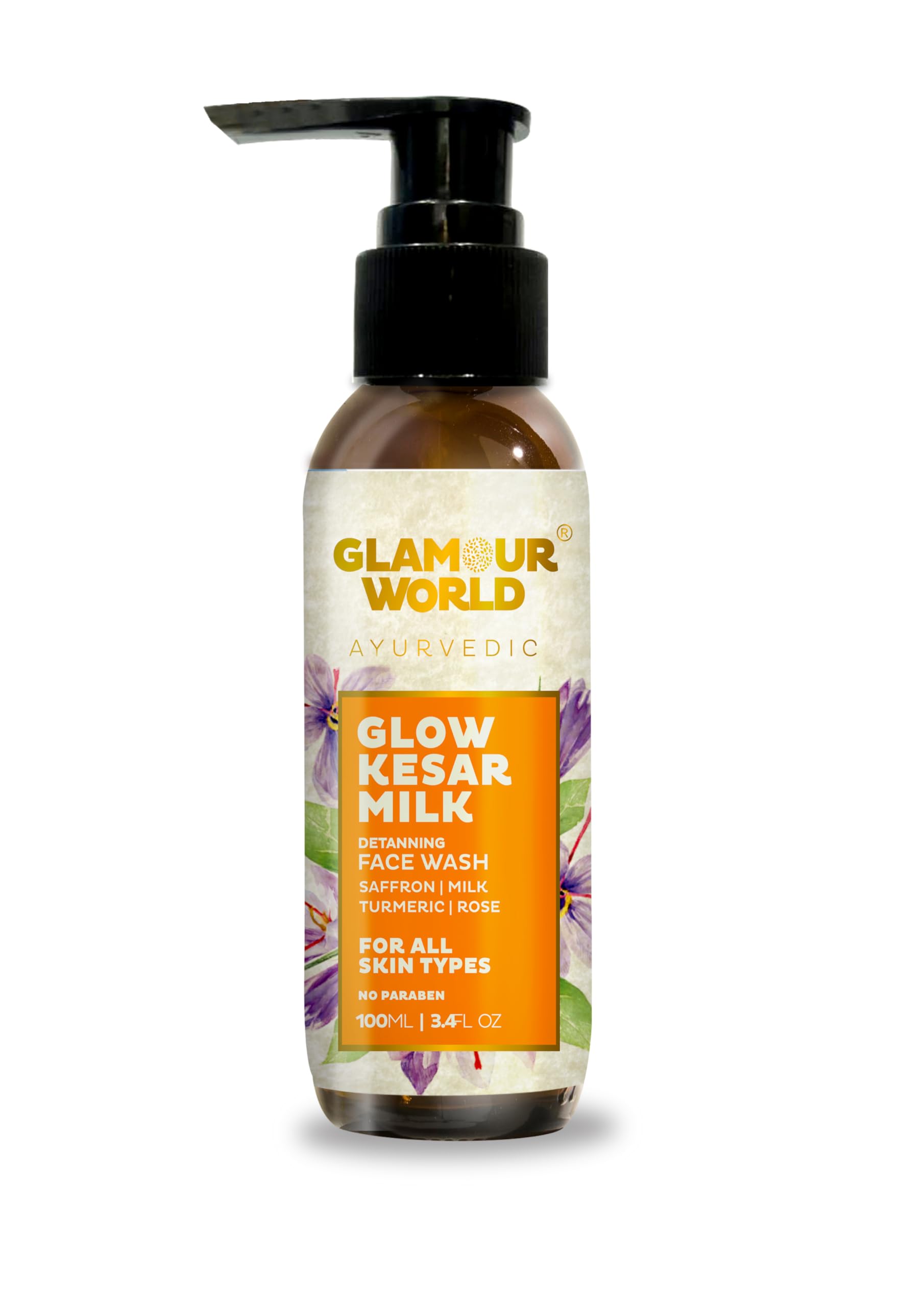 Glamour World Ayurvedic Glow Kesar Milk Face Wash, 100 Ml| For Bright And Radiant Skin. Cleanses Skin And Helps To Control Sunta