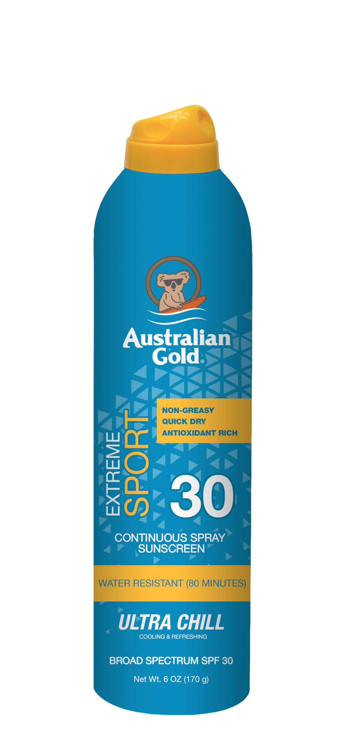 Australian Gold Extreme Continuous Spray Sunscreen Spf 30, Broad Spectrum, Sweat And Water Resistant, Non-Greasy, Oxybenzone Fre