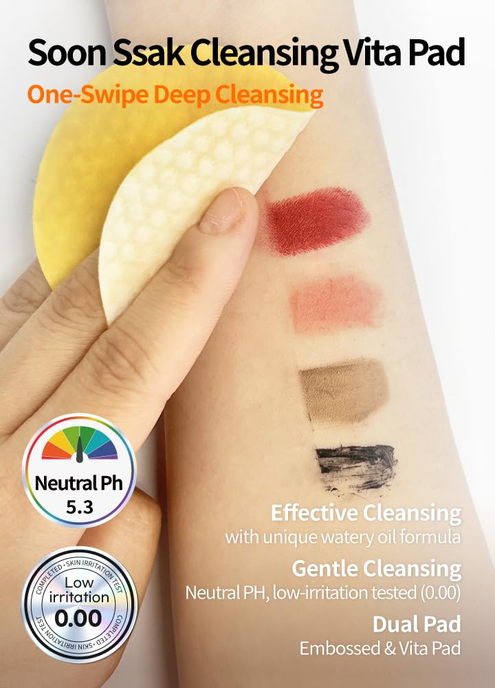 Beaudiani Soonssak Cleansing Vita Pad, 50 Pads, Makeup Remover Cleansing Pad, Mild Cleansing Pad, Korean Facial Cleansing Pads,
