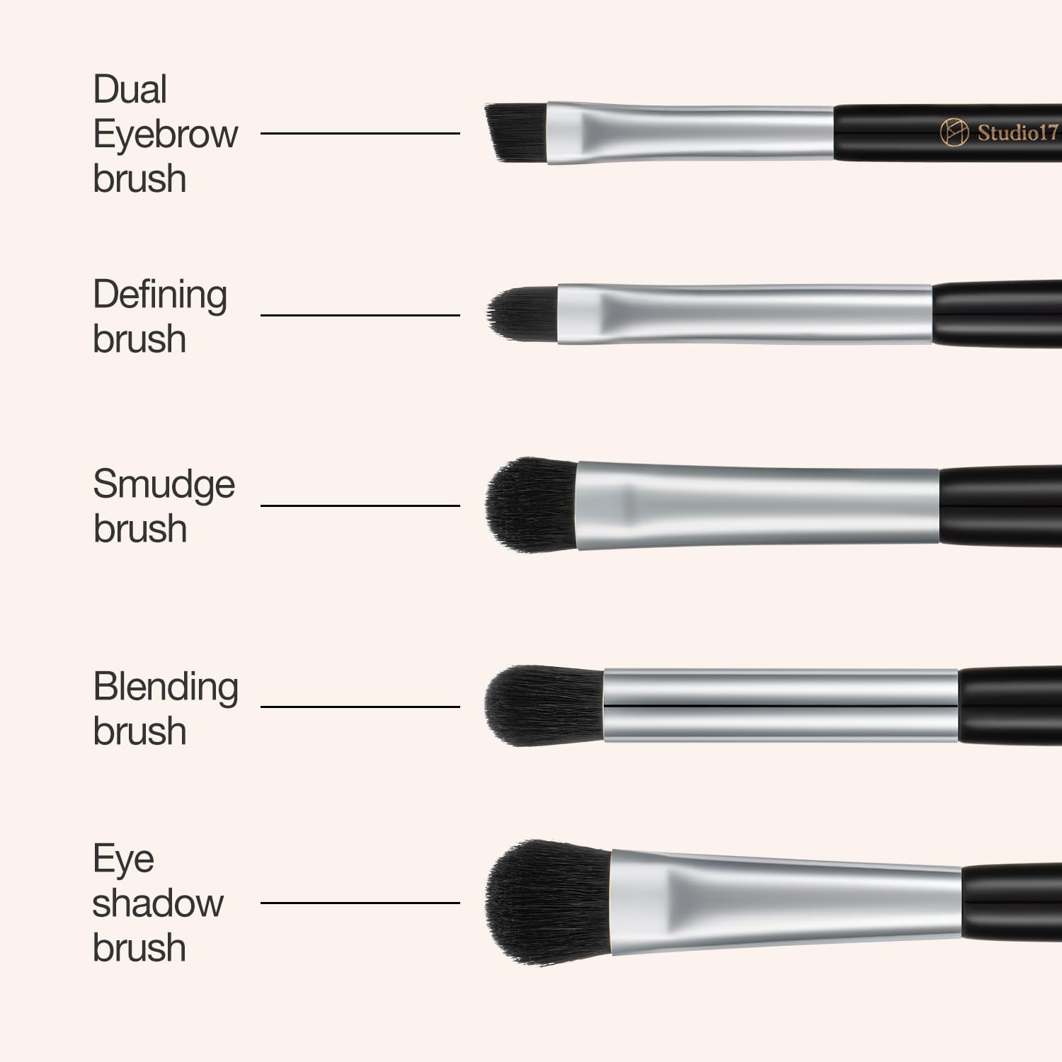 STUDIO17 Eye Makeup Brush Set 5 Pcs | Small & Portable Eye Shadow Brushes | Korean Eye Makeup Brushes | Premium Synthetic Bristl