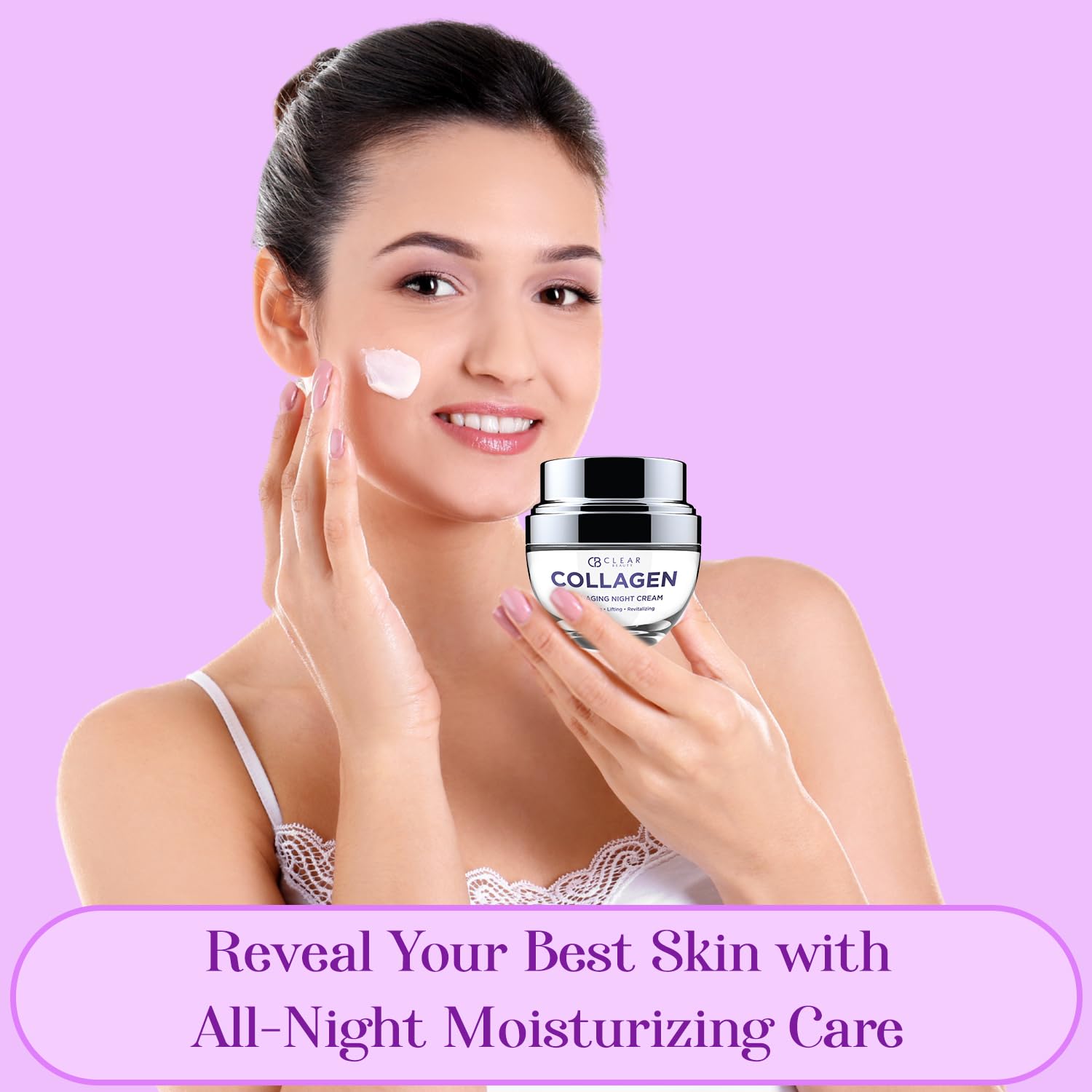 Clear Beauty Collagen Night Face Moisturizer - Dermatologist Tested, Reduces Wrinkles & Fine Lines, Hydrating, Anti-Aging Cream,