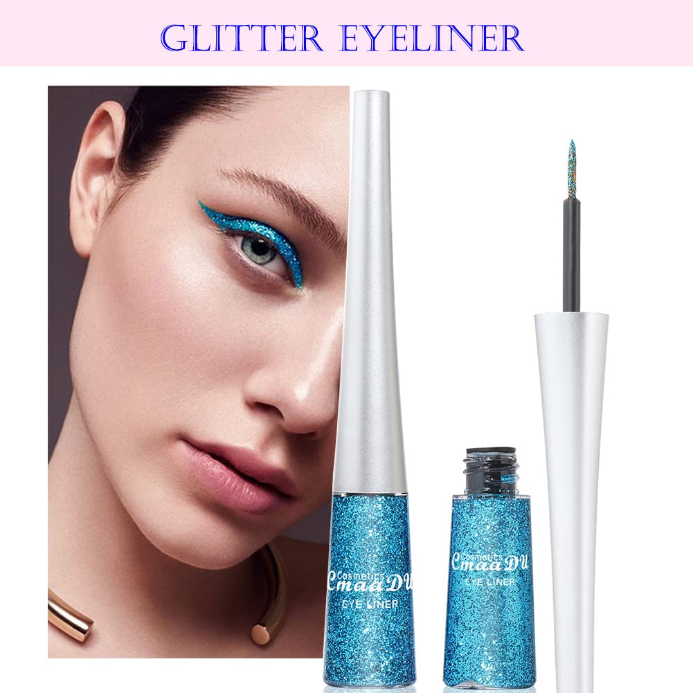 Aseawave 16 Colors Liquid Glitter Eyeliner Set, Metallic Shimmer Glitter Eyeshadow, Colorful Rainbow Eyeliner Long Lasting Water