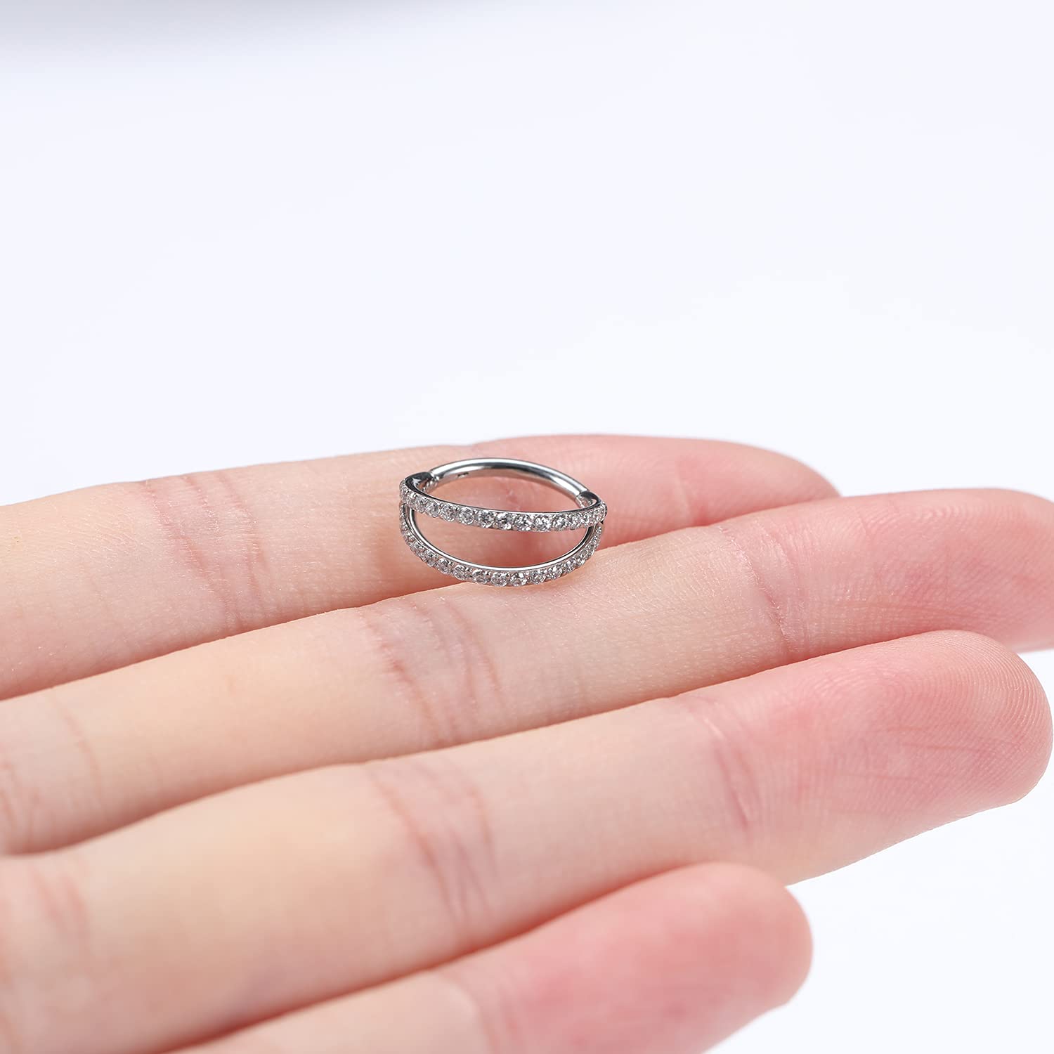 FUNLMO Double Row Diamonds Septum Nose Ring Helix Conch Piercing Jewelry Nose Ring Hoop Septum Clicker Septum Jewelry Cartilage