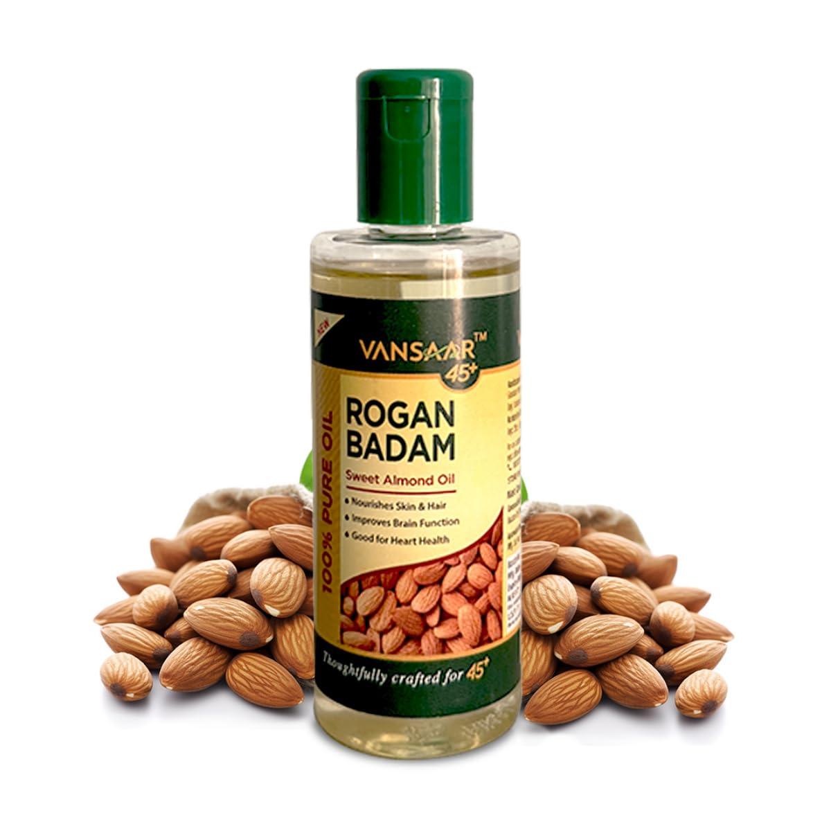 Vansaar 45+ Rogan Badam Oil - 100Ml | 100% Pure & Natural | Sweet Almond Oil For Skin & Hair Nourishment