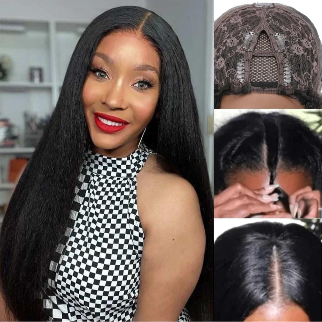 Beauty Forever Yaki Straight V Part Wig Human Hair Wigs For Women Upgrade U Part Wig Glueless Wig Natural Color