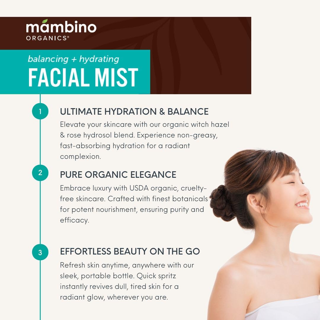 Hydrating Facial Mist Spray - Organic, Vegan Toner With Rosewater, Witch Hazel, & Red African Tea - Pore Minimizing For Sensitiv