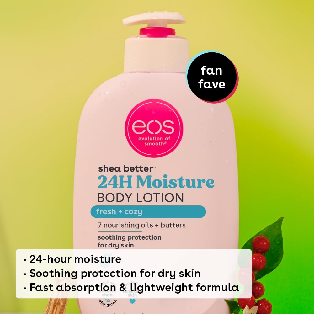 Eos Shea Better Body Lotion- Fresh & Cozy, 24-Hour Moisture Skin Care, Lightweight & Non-Greasy, Made With Natural Shea, Vegan,