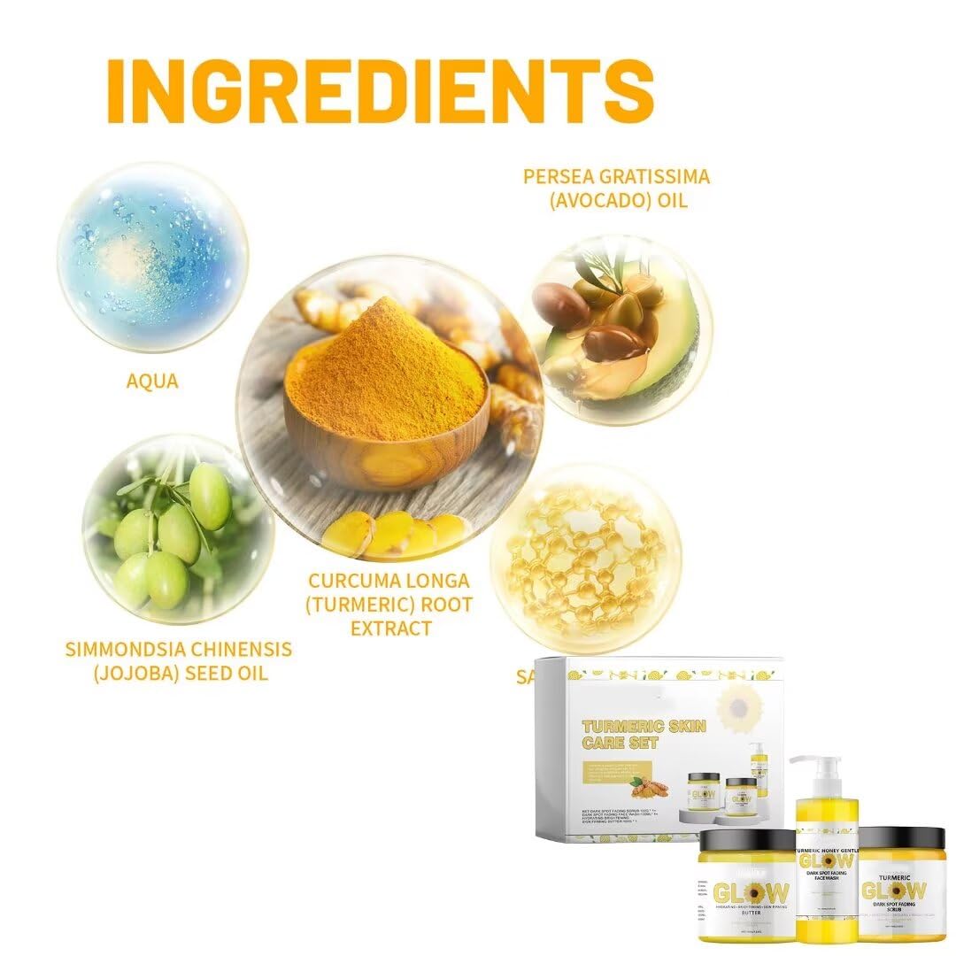 Turmeric Glow Combo Skincare Set Face Wash Scrub Butter Anti Aging Moisturizer for Wrinkles, Soothing Hydrating Turmeric Skincar