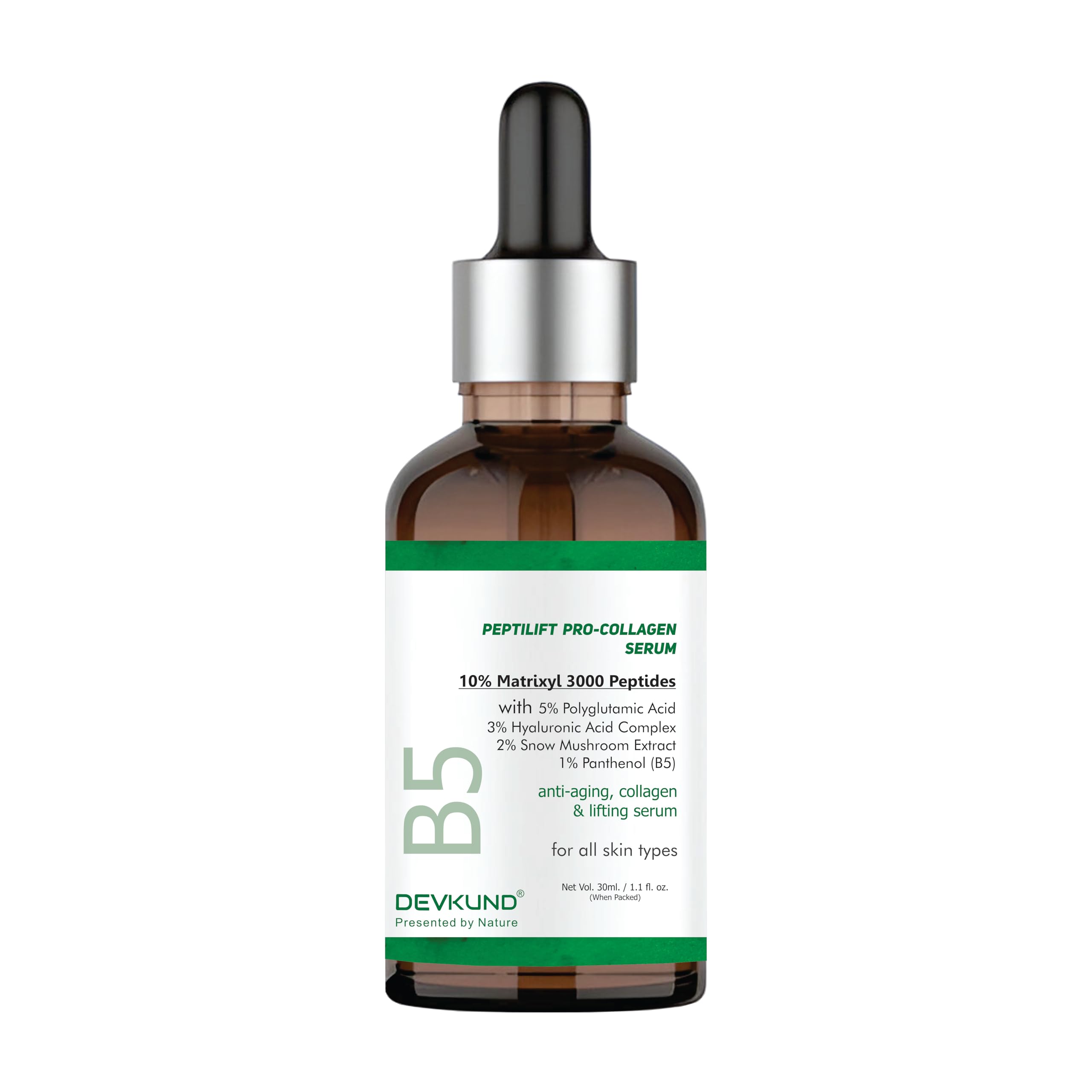 Peptilift ProCollagen Serum | 10% Matrixyl 3000 Peptides With 5% Polyglutamic Acid, 3% Hyaluronic Acid Complex, 2% Snow Mushroo