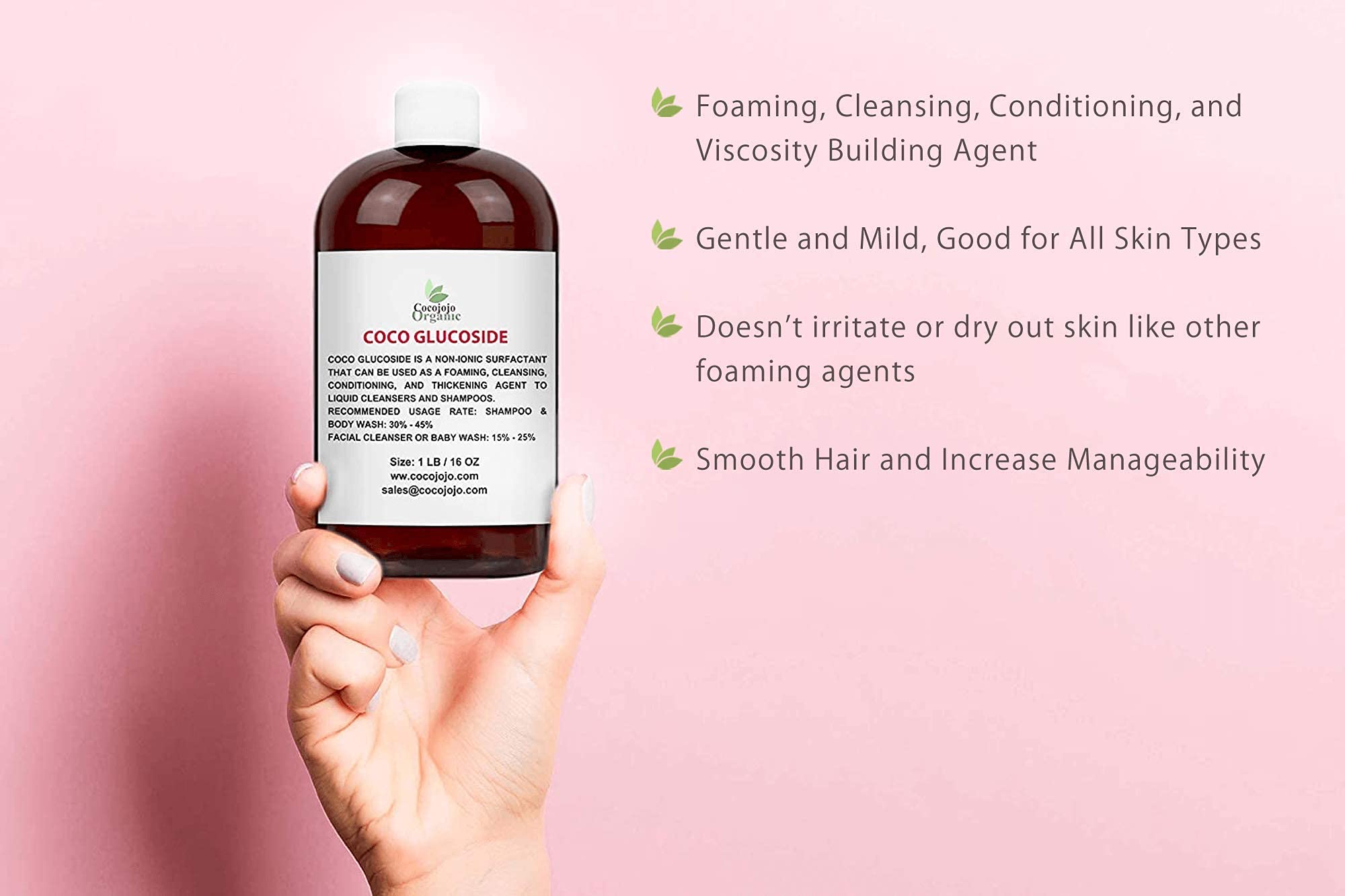 Cocojojo - Coco Glucoside Surfactant 16 Oz - Natural Foaming Cleanser - Plant Derived - Biodegradable - For Formulations And Diy