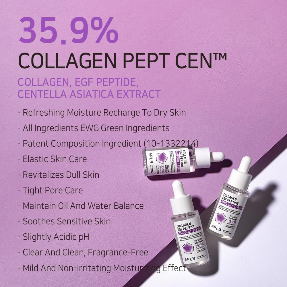 Aplb Collagen Egf Peptide Ampoule Serum | Collagen Pept Cen 35.9% 1.35 Fl.Oz/Korean Skincare, Elasticity Care, Long Lasting Mois