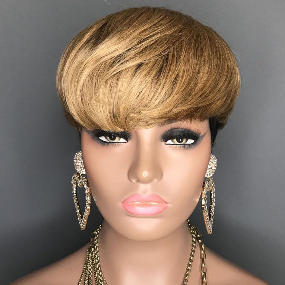 Hotkis Pixie Cut Wig Human Hair Blonde Short Human Hair Wigs For Black Women Short Wigs Human Hair Natural Straight Short Hair W