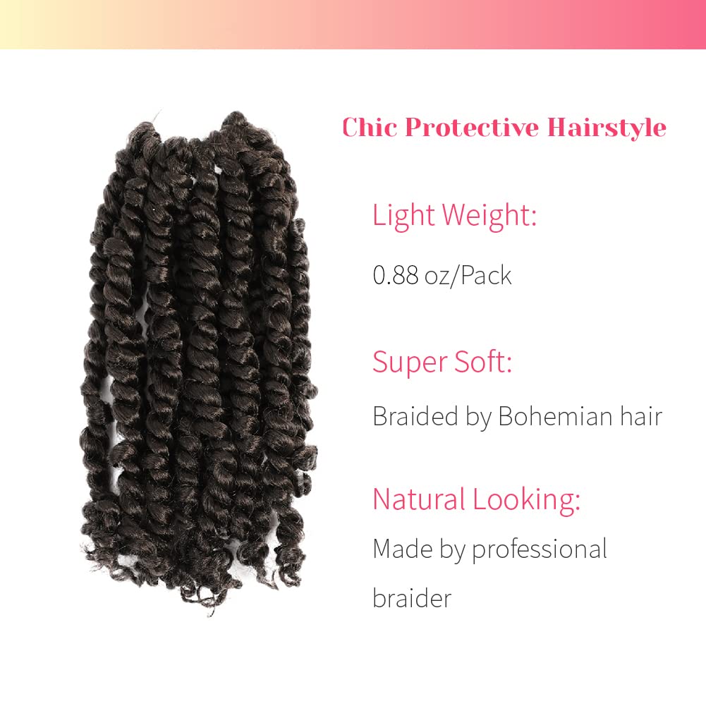 The BOHOBABE Pre-twisted Passion Twist Crochet Hair 6 Inch Short Pre-looped Crochet Passion Twist Braiding Hair 8 Packs (4#)