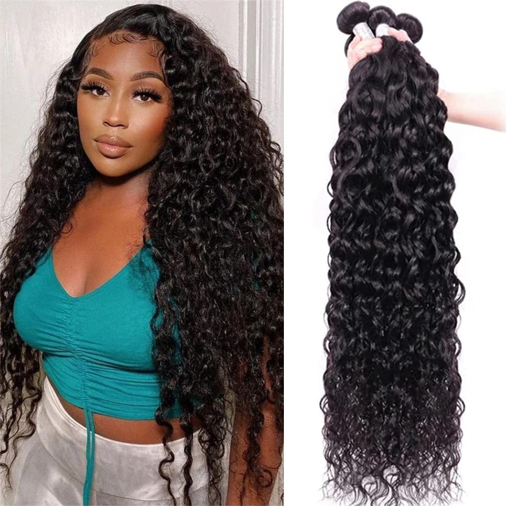 Menalue Water Wave 4 Bundles Human Hair 18 20 22 24 Inch 10A Brazilian Virgin Curly Human Hair Bundles Double Weft Deep Wave Bun