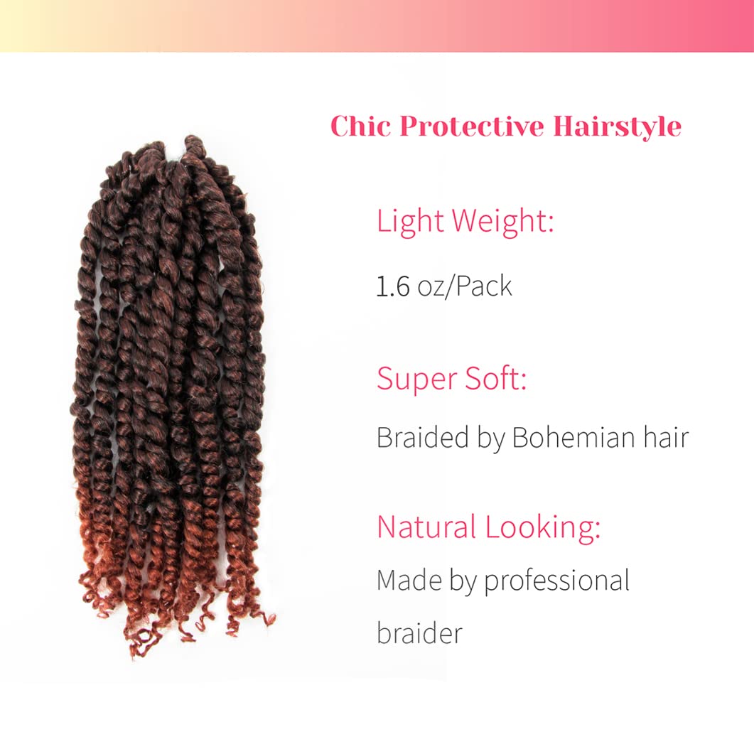 The BOHOBABE Crochet Passion Twist Hair Pretwisted 12 Inch Short Pre-looped Passion Twist Crochet Braiding Hair 8 Packs(T350)