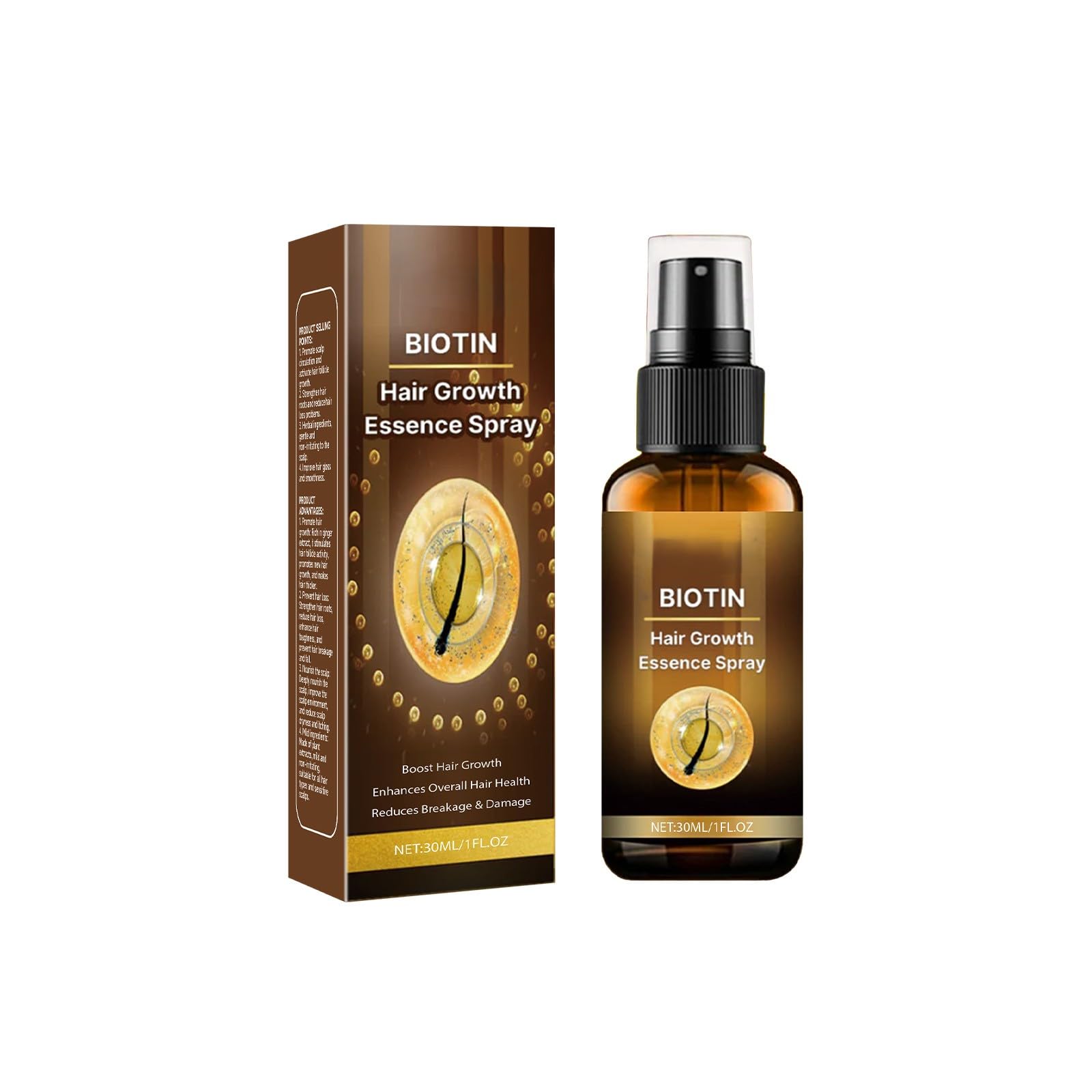 Biotin Hair Growth Essence Spray with Ginseng Root Extract, Ginger Root Extract & Angelica Root Oil, 1 fl oz