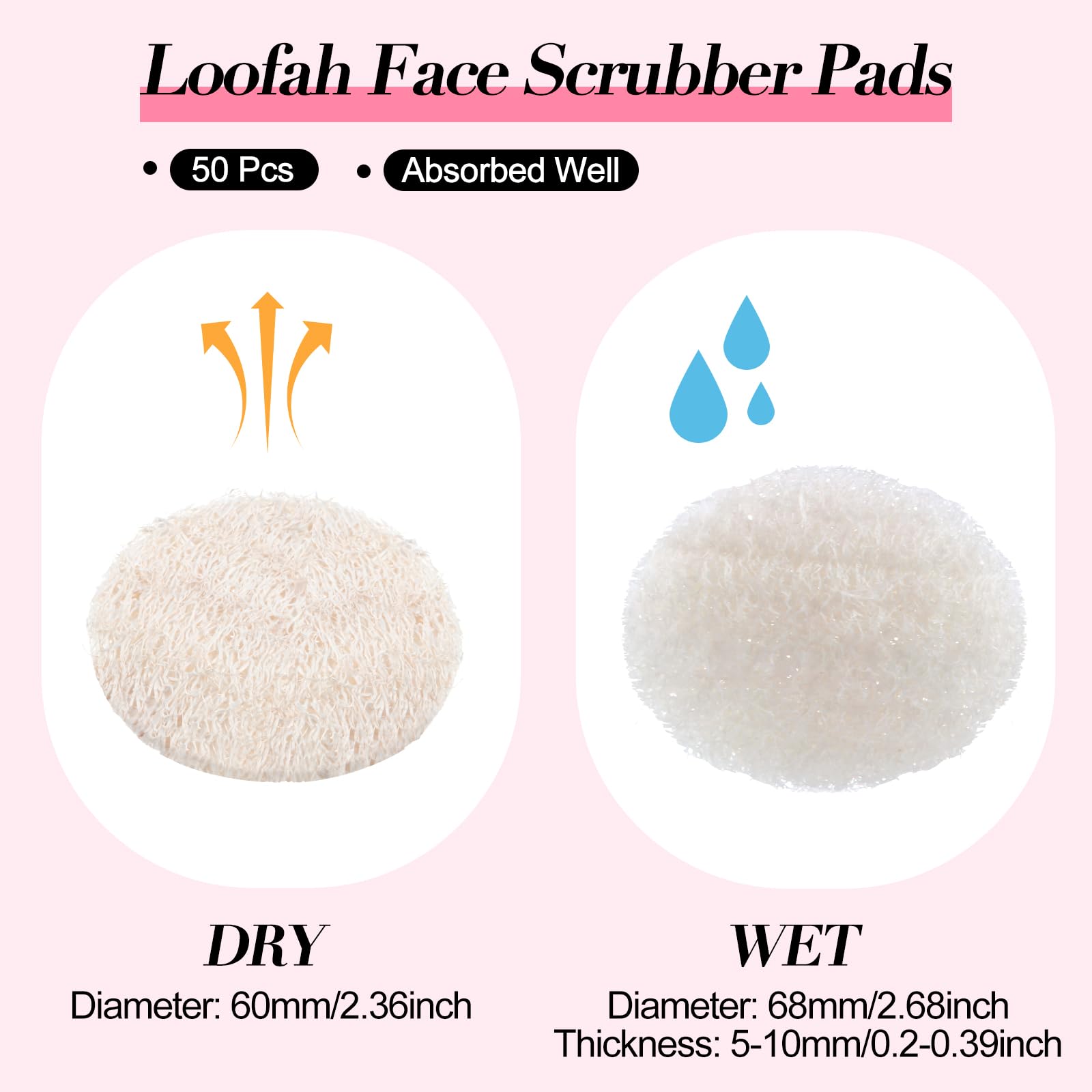 Bokon 50 Pcs Loofah Exfoliating Face Pads 2.36 Inches Round Natural Loofah Sponge Loofah Body Face Scrubber Remove Dead Skin Fac