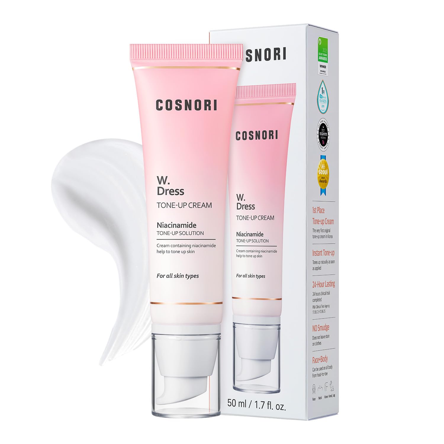 COSNORI W. Dress Tone-up Cream -Quick Skin Tone Balancer - Evens Out Complexion - No Makeup Natural Look - Long-Lasting Hydratin